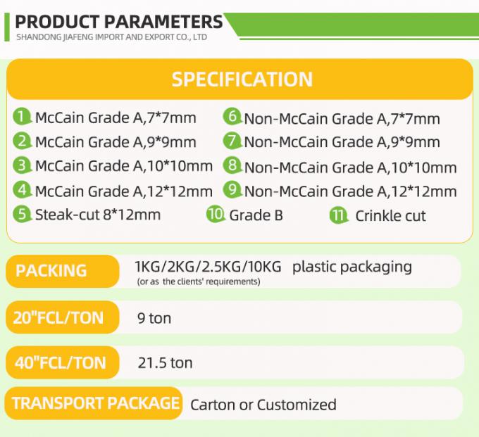 Automatische gefrorene Pommes Frites Frorene Pommes Frites Bio IQF Pommes Frites Massenverpackung 10 kg Frisches Material 0